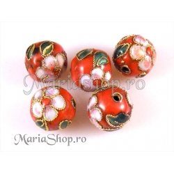 Margele cloisonne 12mm rosu 3b